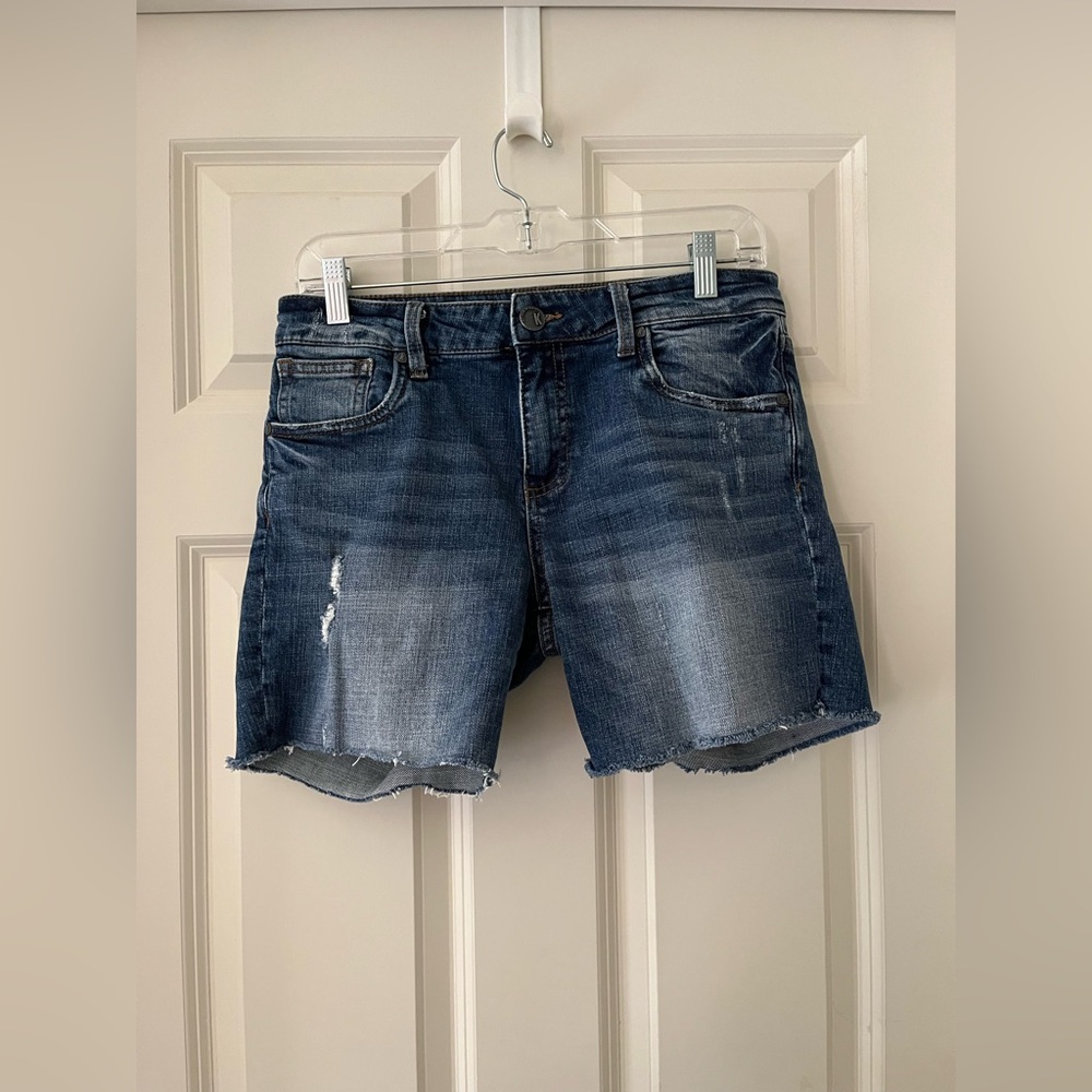 KUT FROM THE KLOTH Sophie Bermuda Distressed Denim Zip-Fly Cut-Off Jean Shorts 4